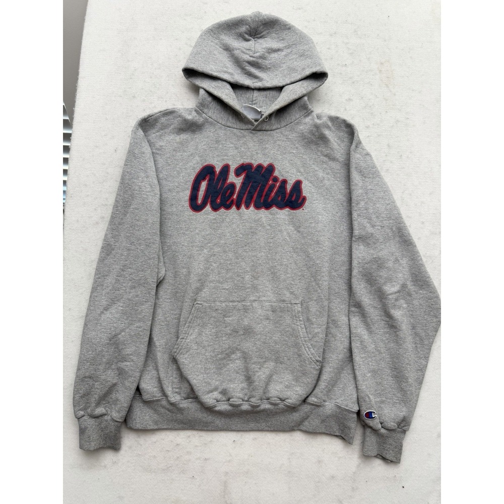 Vintage Ole Miss Champion Hoodie Sweater Mens L Gray Y2K